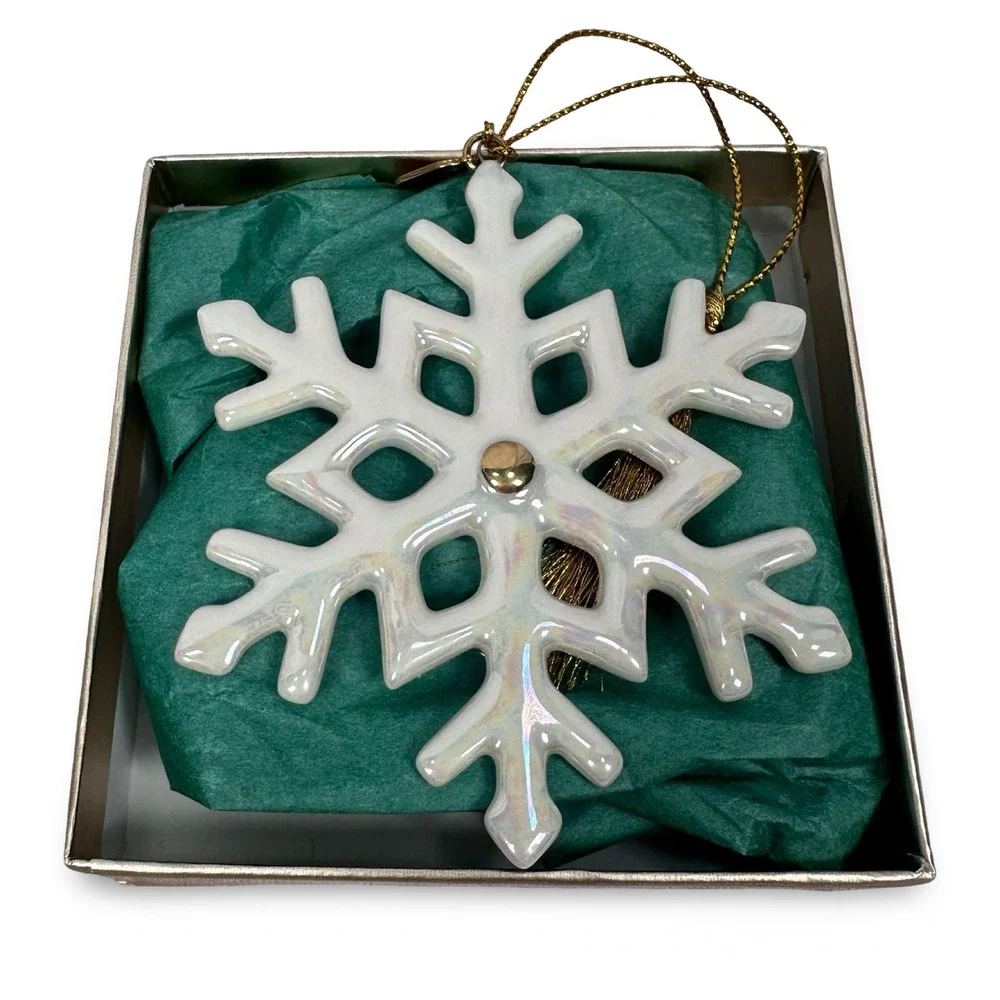 Lenox Fine China Iridescent Snowflake Ornament Gold Accent Tassel with Box USA
